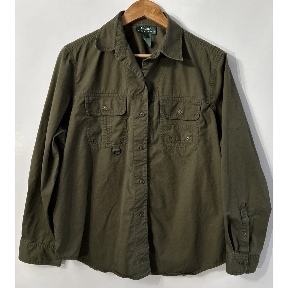 Women's LAUREN Ralph Lauren Safari L/S Button Down Utility Shirt Pockets Sz XL